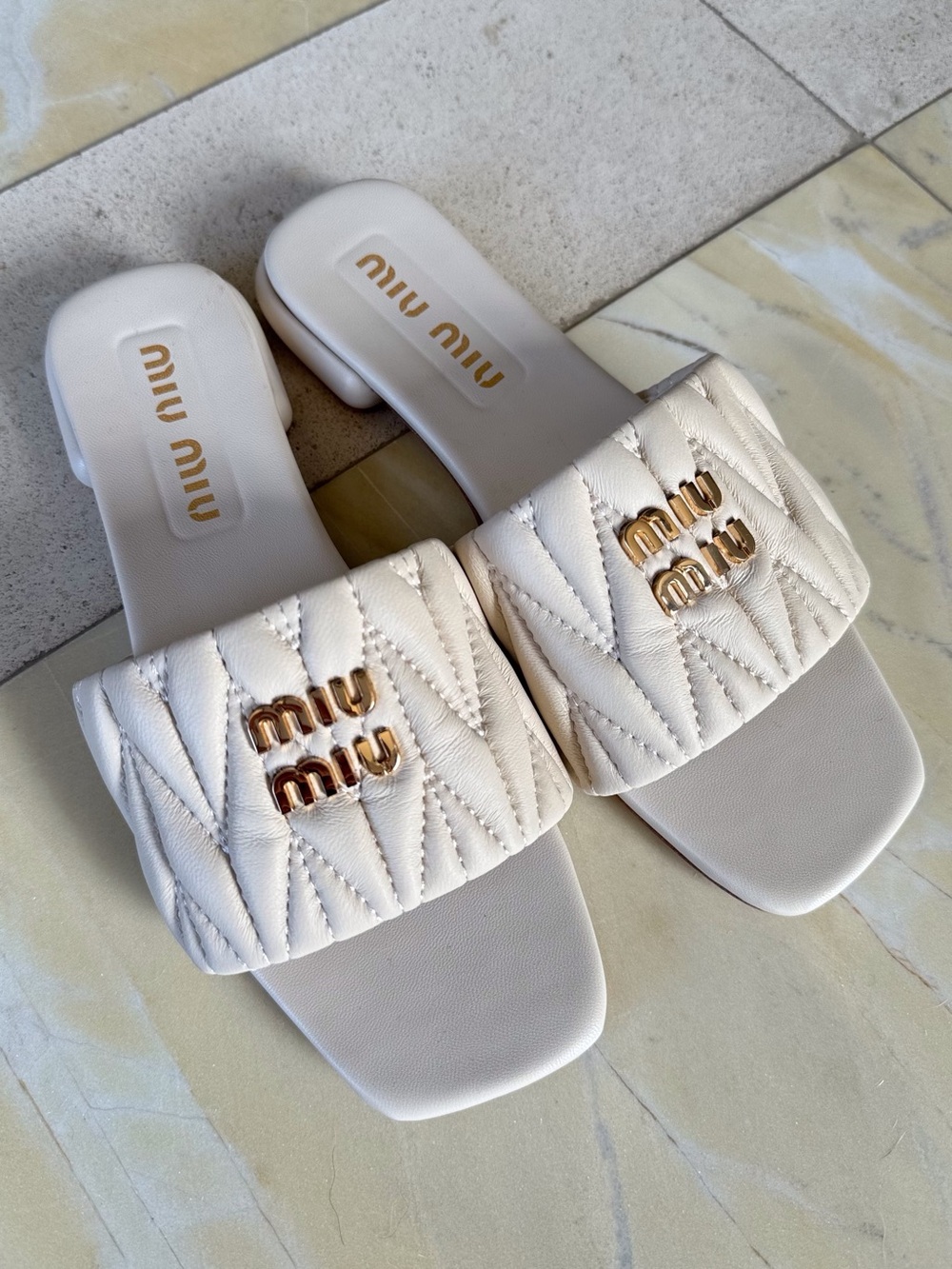 Quilted Off White Cream Slide Sandals Women